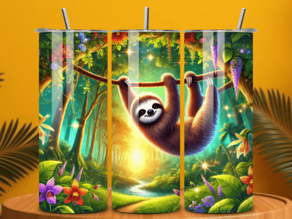 Download Colorful Jungle Sloth Tumbler Wrap PNG - Premium Resources